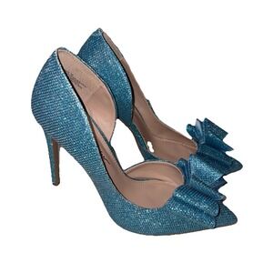 Betsey Johnson Prince D'Orsay Metallic Evening‎ Pumps 3.5" Women's 7 Blue Bow